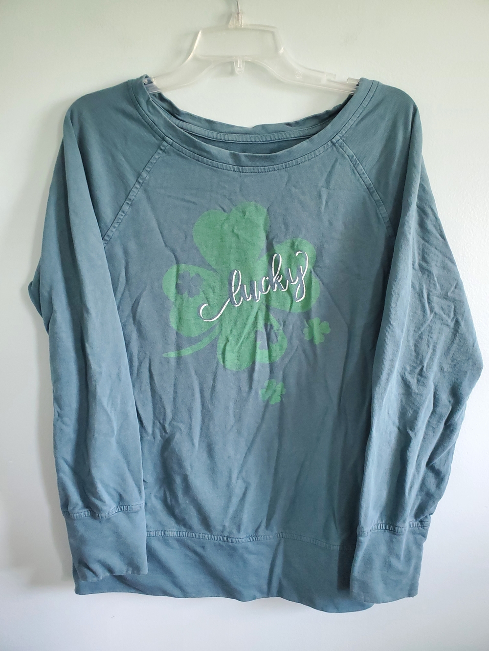 Lucky Clover Graphic Sweatshirt in Teal with Green Print